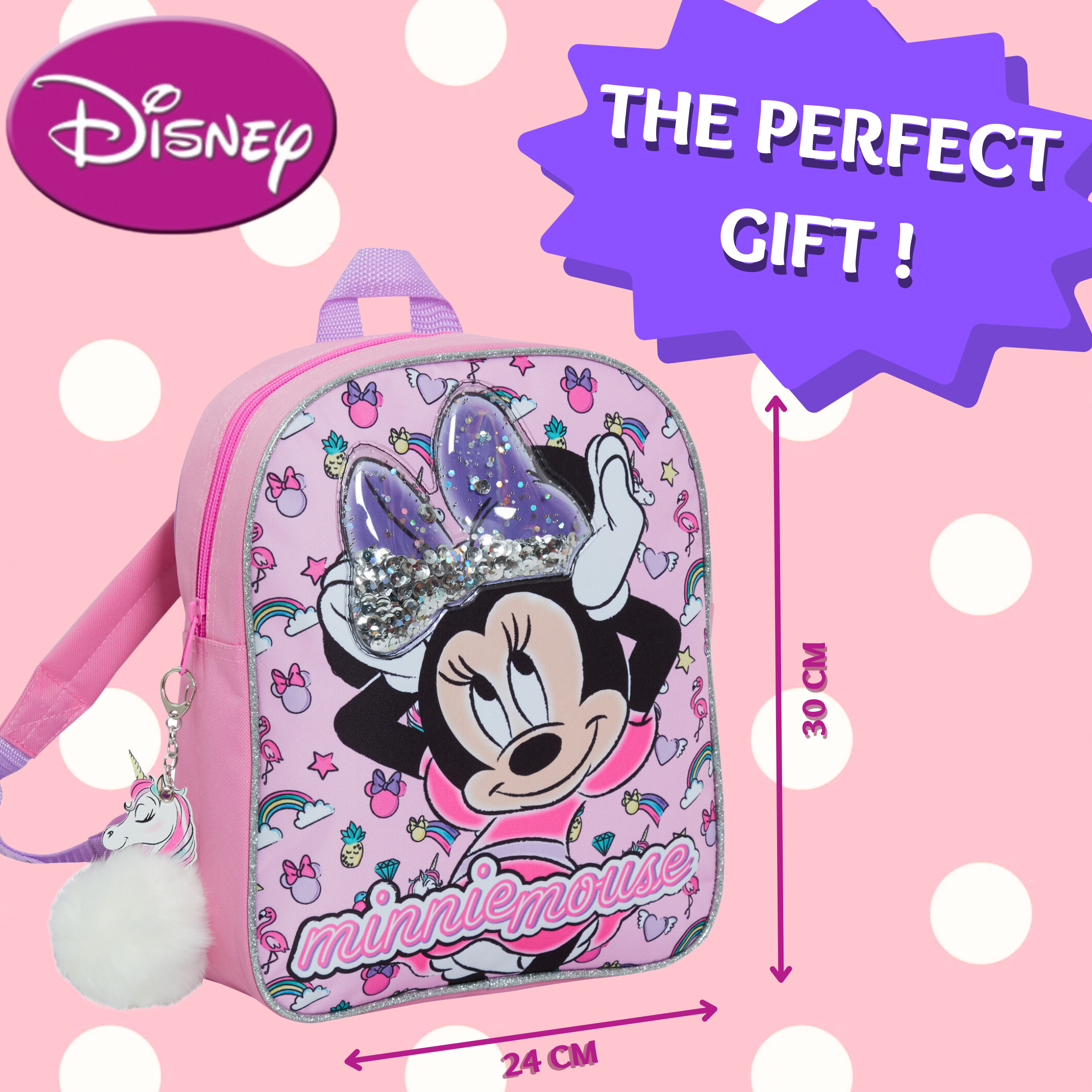 Disney Minnie Mouse Glitter Backpack Kids School Nursery Lunch Book Bag Rucksack