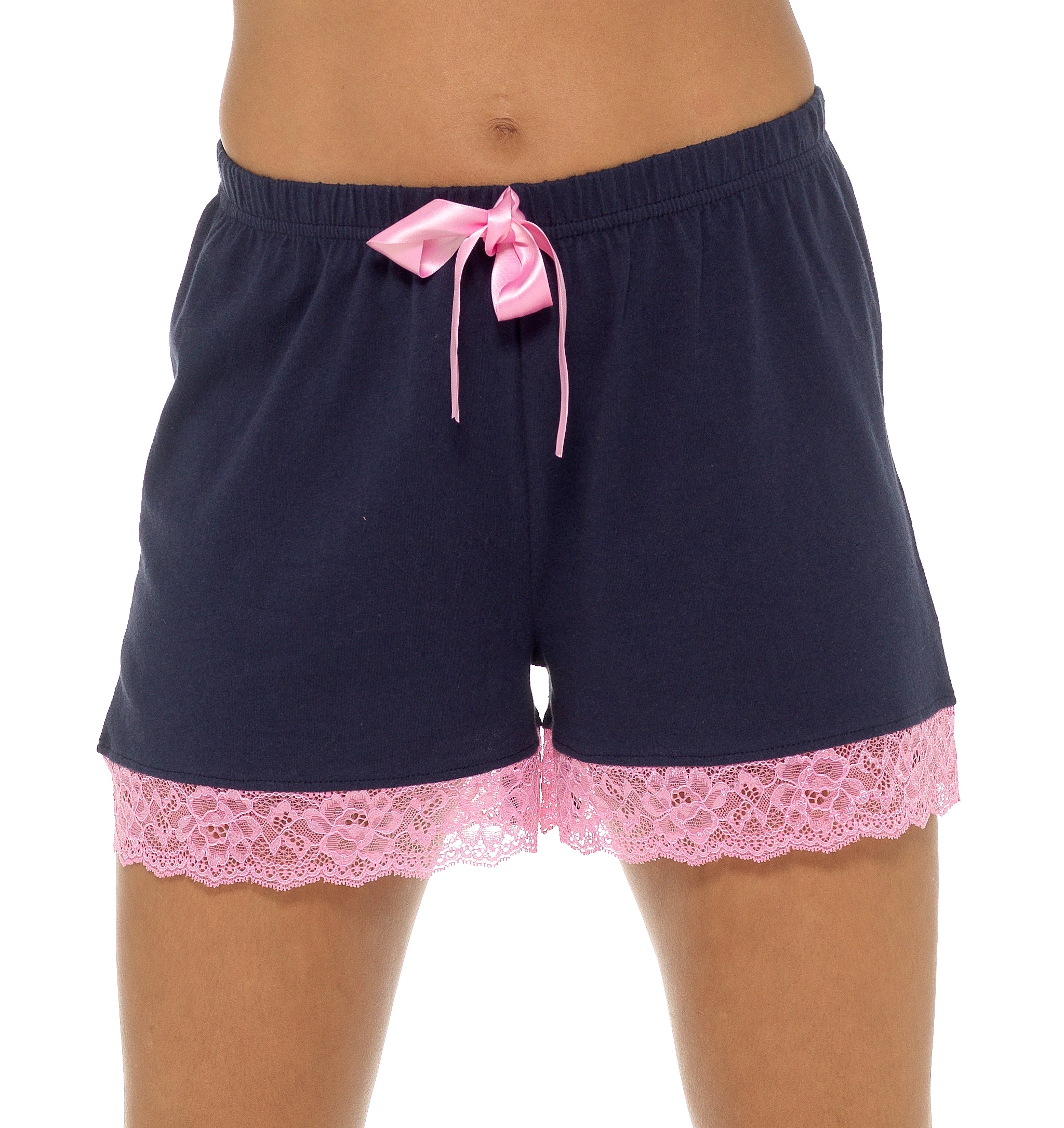 Womens 2 Pack  Lounge Shorts Lace Trim Ladies Girls Short Pyjama Bottoms Pants