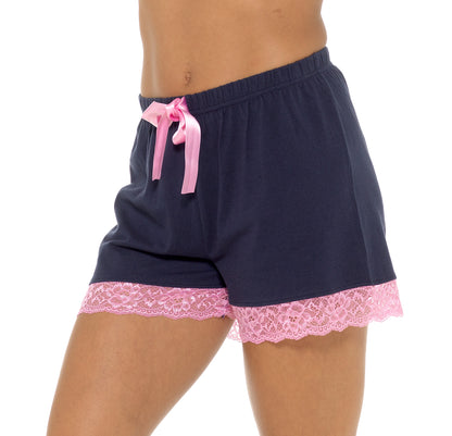 Womens 2 Pack  Lounge Shorts Lace Trim Ladies Girls Short Pyjama Bottoms Pants