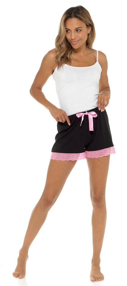 Womens 2 Pack  Lounge Shorts Lace Trim Ladies Girls Short Pyjama Bottoms Pants