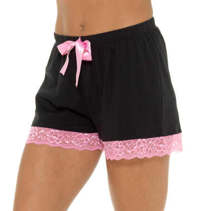 Womens 2 Pack  Lounge Shorts Lace Trim Ladies Girls Short Pyjama Bottoms Pants
