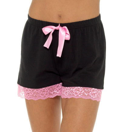 Womens 2 Pack  Lounge Shorts Lace Trim Ladies Girls Short Pyjama Bottoms Pants