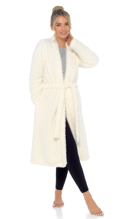 Womens Luxury Teddy Bear Fleece Long Cardigan Robe + Belt Ladies Dressing Gown
