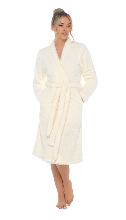 Womens Luxury Teddy Bear Fleece Long Cardigan Robe + Belt Ladies Dressing Gown