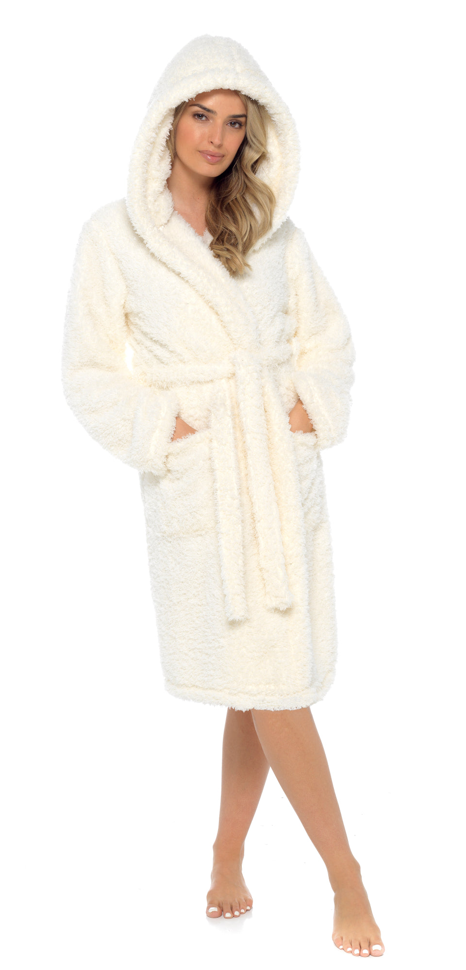 Womens Teddy Dressing Gown Luxury Super Soft Fleece Hooded Robe Ladies Bathrobe