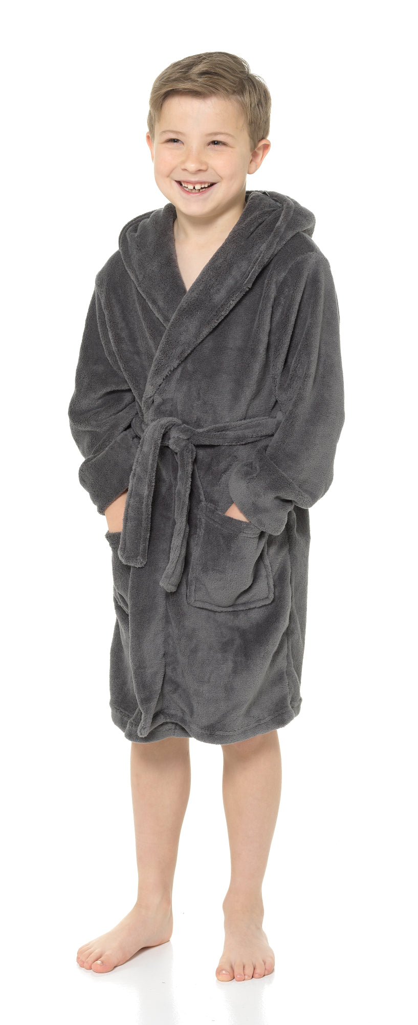Boys Dressing Gown Kids Fleece Hooded Robe Childrens Bathrobe Teens Housecoat