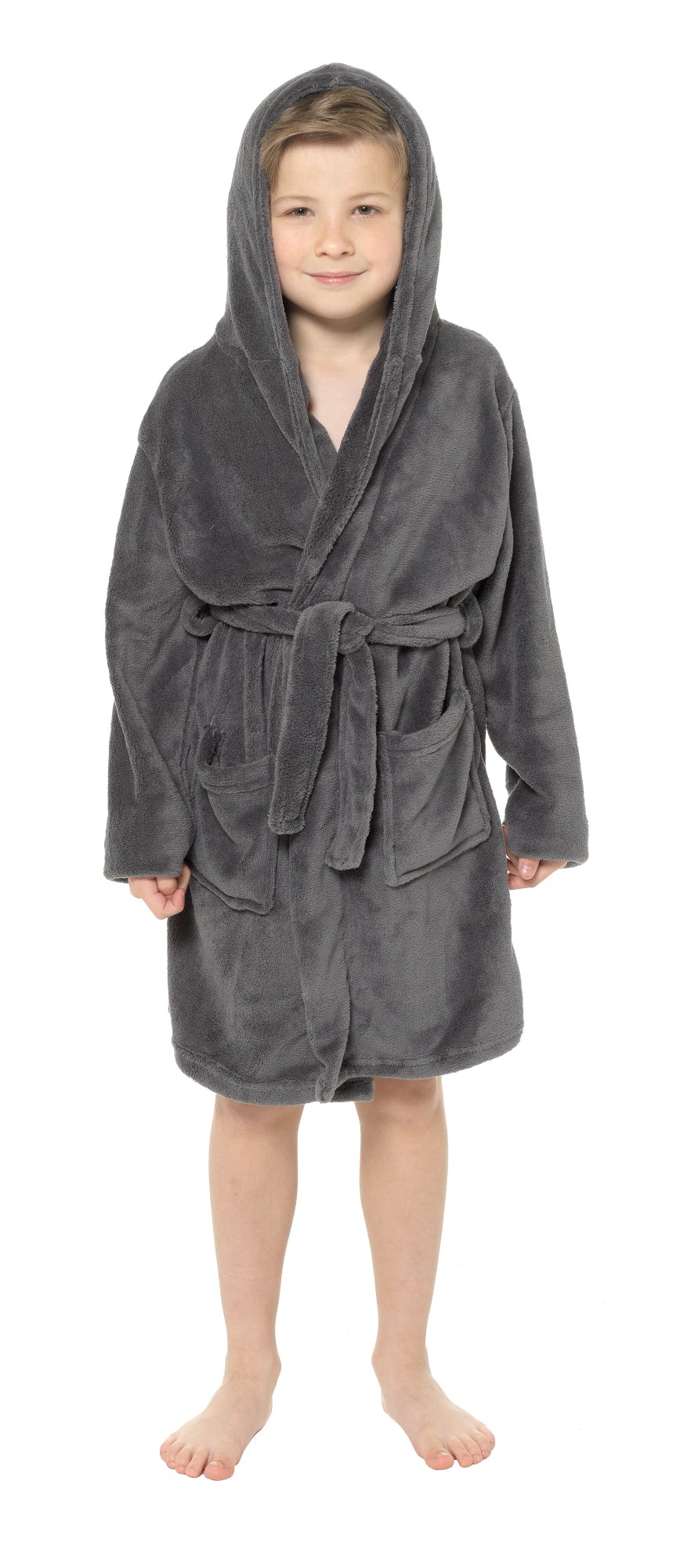 Boys Dressing Gown Kids Fleece Hooded Robe Childrens Bathrobe Teens Housecoat