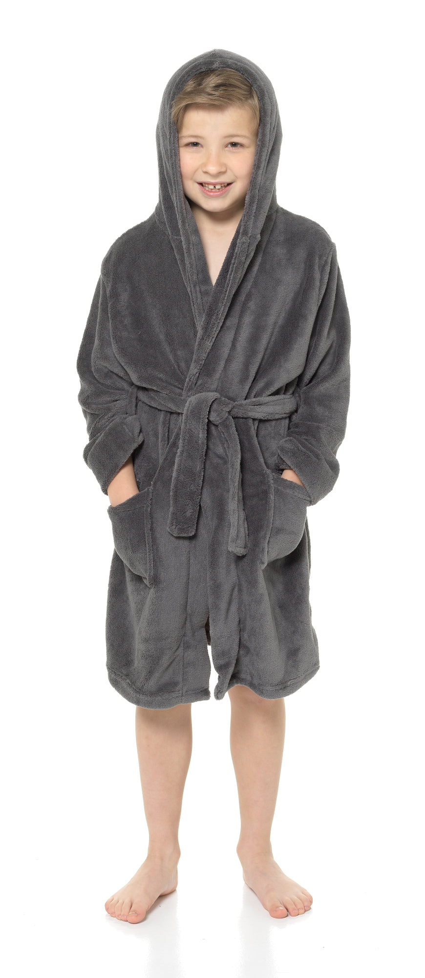 Boys Dressing Gown Kids Fleece Hooded Robe Childrens Bathrobe Teens Housecoat