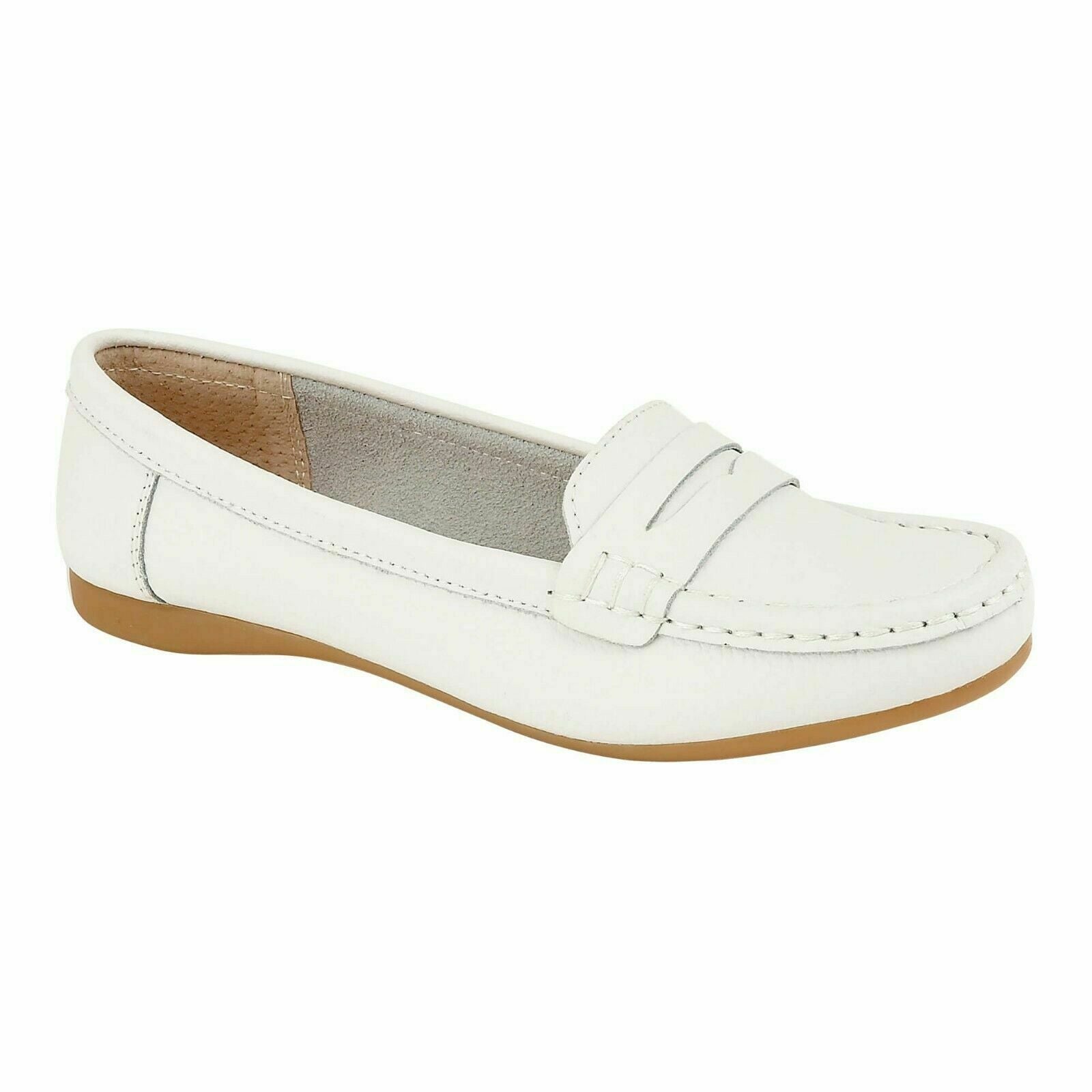 Womens Leather Loafers Flat Driving Comfort Shoes Cushioned Moccasins Deck Shoes