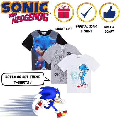 Boys 3 Pack Sonic The Hedgehog T-Shirts Kids Sega Tails Dress Up Tops Gamer Tees