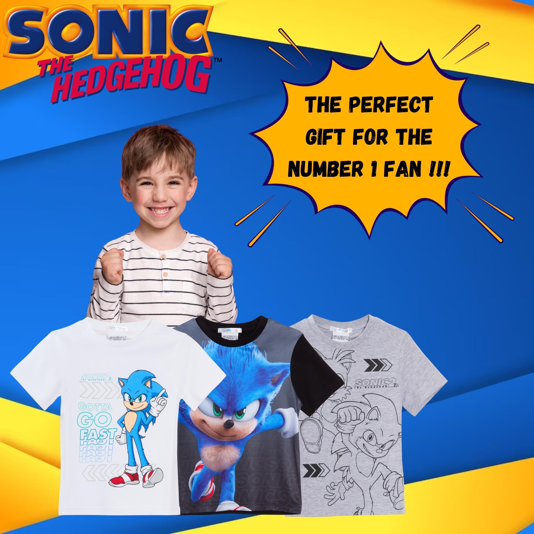 Boys 3 Pack Sonic The Hedgehog T-Shirts Kids Sega Tails Dress Up Tops Gamer Tees