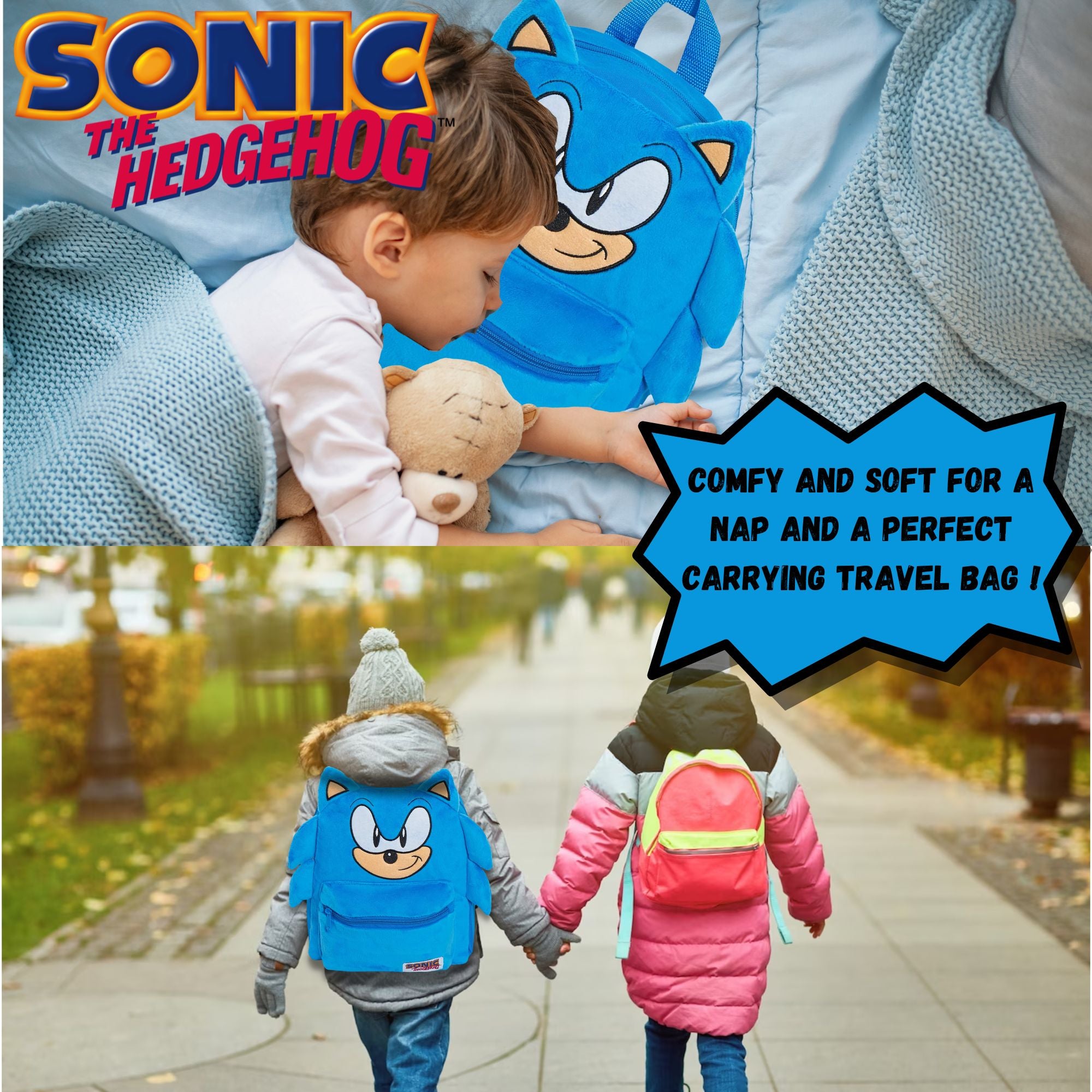 Sonic The Hedgehog 3D Plush Backpack Kids Sega School Book Lunch Swim Travel Bag