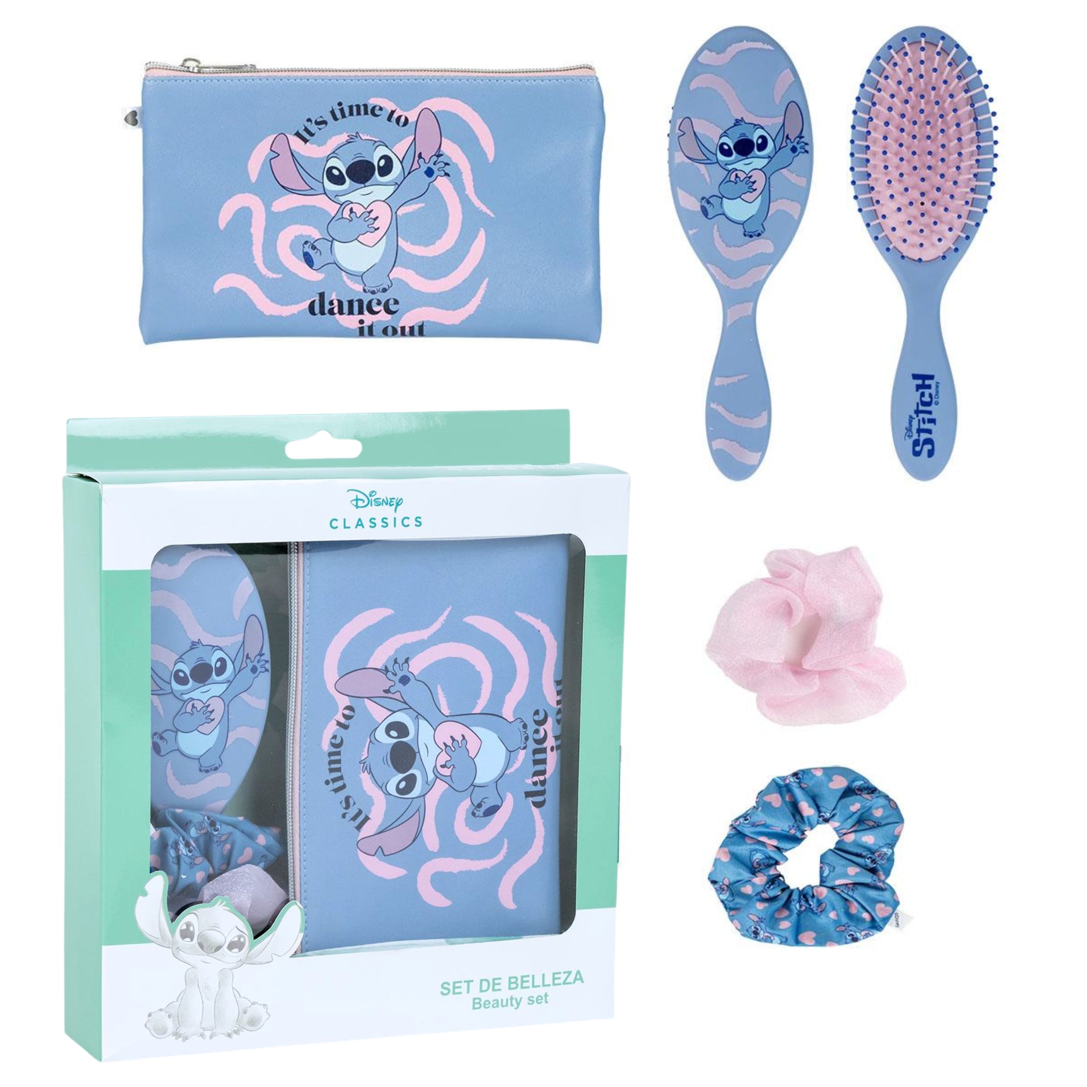 Disney Stitch Hair Accessory Set Hairbrush Cosmetic Bag 2 Scrunchies Stitch Gift