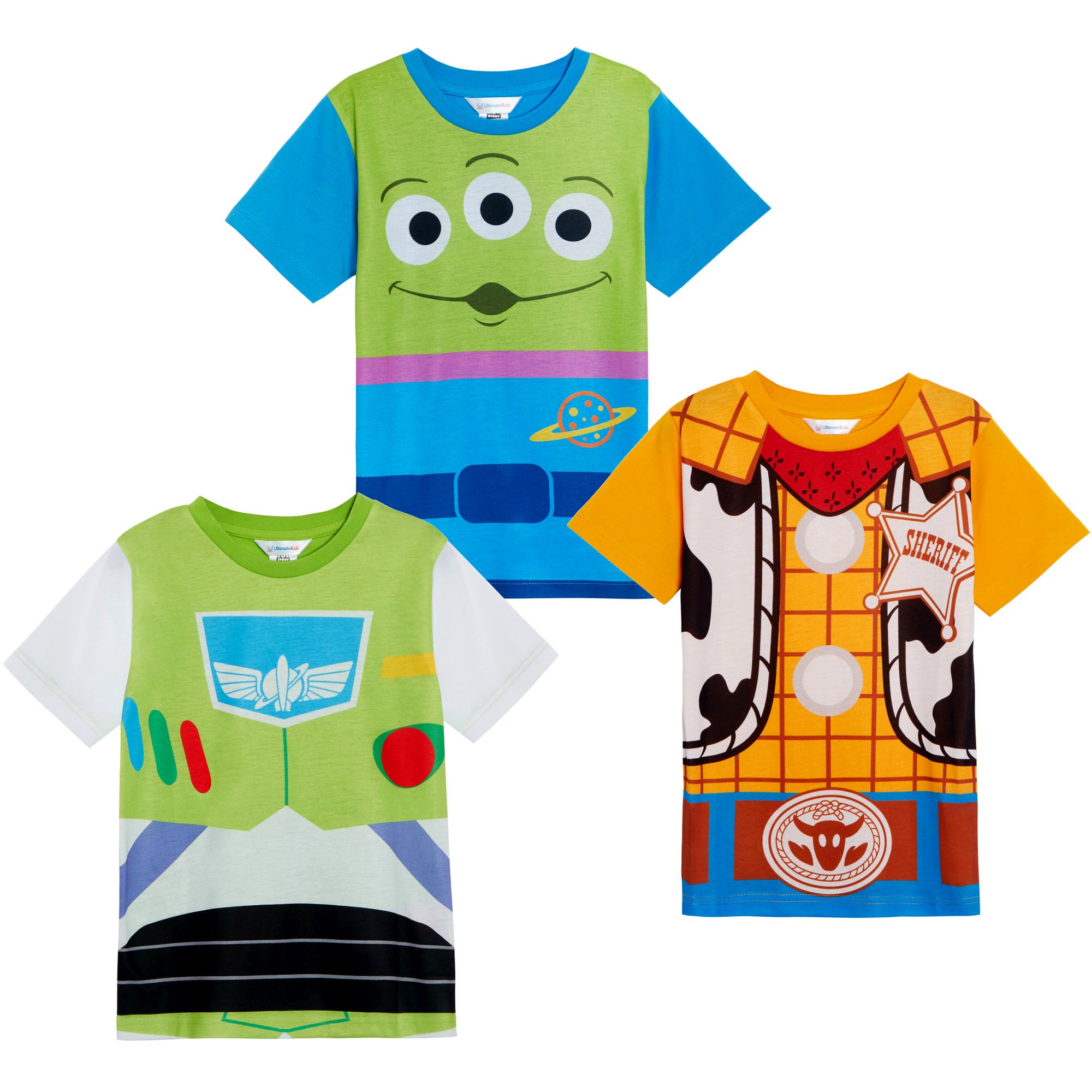 Kids 3 Pack Disney Toy Story T-Shirts Girls Boys Buzz Woody Alien Dress Up Tees Tops