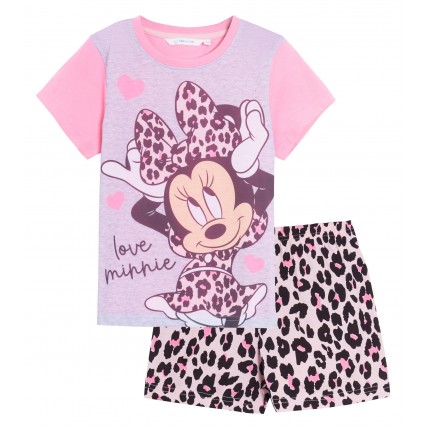 Girls Minnie Mouse Short Pyjamas Disney Kids Shortie Pjs 2 Piece Nightwear Set