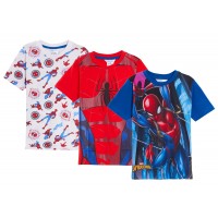 Boys 3 Pack Of Spiderman T-Shirts Kids Marvel Dress Up Tops Short Sleeved Tee