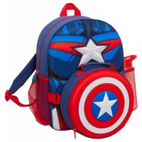 Boys Captain America Backpack + Lunch Bag + Water Bottle Matching 3 Piece Set