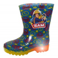 Boys Fireman Sam Light Up Wellington Boots Kids Flashing Rain Shoes Wellies
