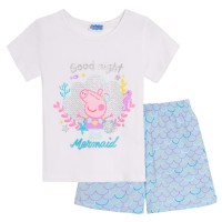 Girls Peppa Pig Short Pyjamas Kids Mermaid Glitter Shortie Pj Set Nightwear Size